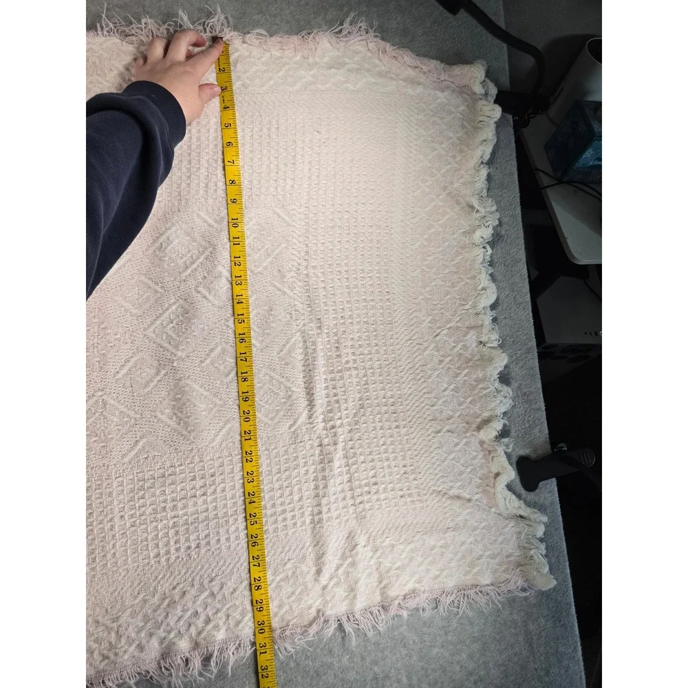 Vintage Woven Geometric Fringe Throw Baby Blanket Soft Pink Boho Textured 42x32
